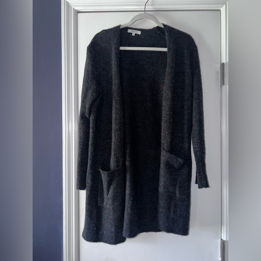 Madewell Charcoal Black Open-Front Pocketed Knit Cardigan